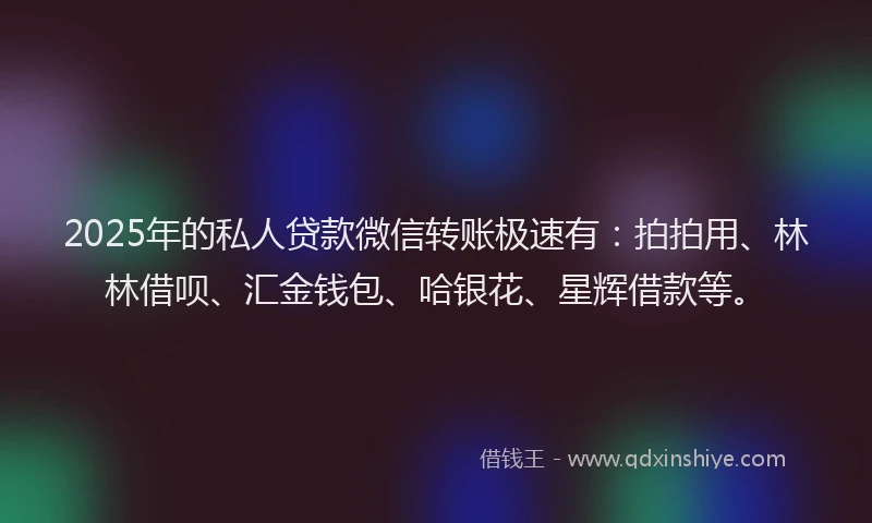 2025年的私人贷款微信转账极速有：拍拍用、林林借呗、汇金钱包、哈银花、星辉借款等。