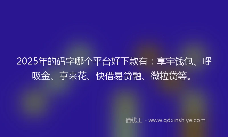 2025年的码字哪个平台好下款有：享宇钱包、呼吸金、享来花、快借易贷融、微粒贷等。