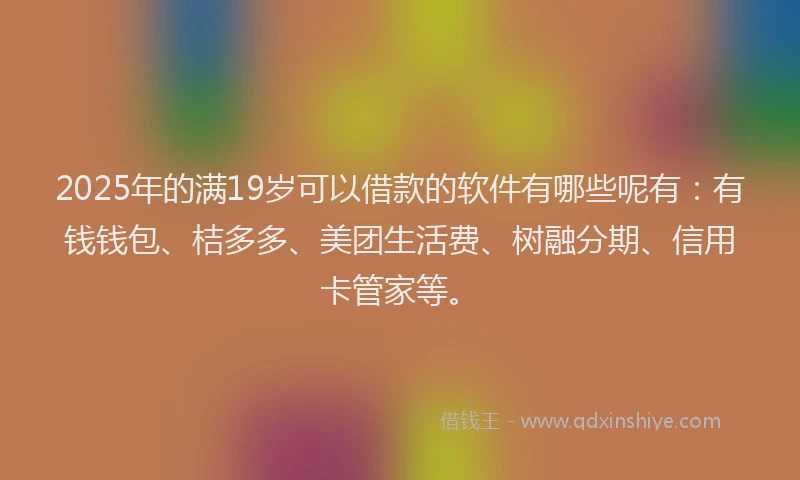2025年的满19岁可以借款的软件有哪些呢有：有钱钱包、桔多多、美团生活费、树融分期、信用卡管家等。