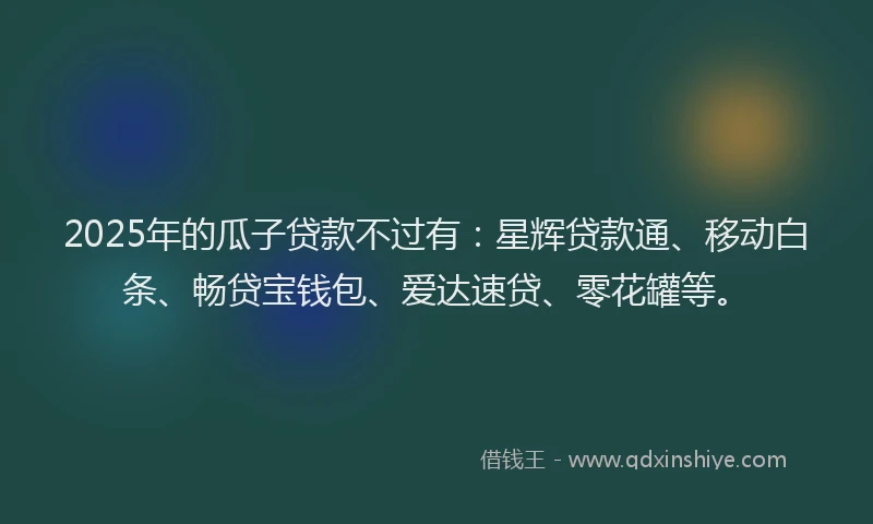 2025年的瓜子贷款不过有：星辉贷款通、移动白条、畅贷宝钱包、爱达速贷、零花罐等。