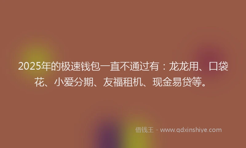 2025年的极速钱包一直不通过有：龙龙用、口袋花、小爱分期、友福租机、现金易贷等。
