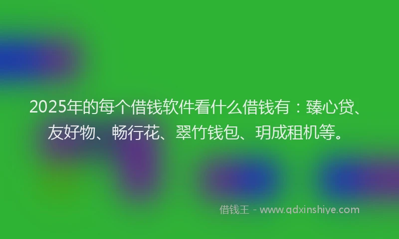2025年的每个借钱软件看什么借钱有：臻心贷、友好物、畅行花、翠竹钱包、玥成租机等。