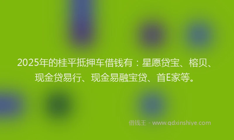 2025年的桂平抵押车借钱有：星愿贷宝、榕贝、现金贷易行、现金易融宝贷、首E家等。