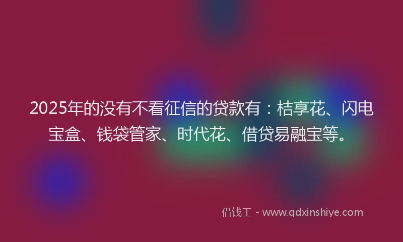 2025年的没有不看征信的贷款有：桔享花、闪电宝盒、钱袋管家、时代花、借贷易融宝等。