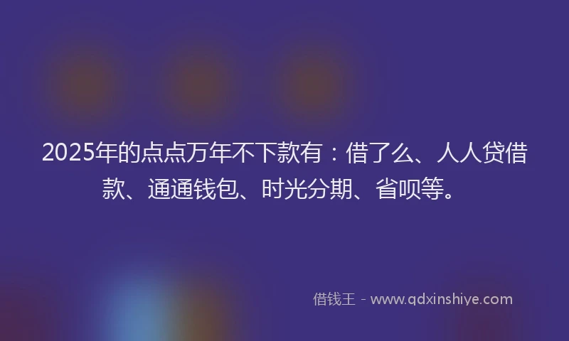 2025年的点点万年不下款有：借了么、人人贷借款、通通钱包、时光分期、省呗等。