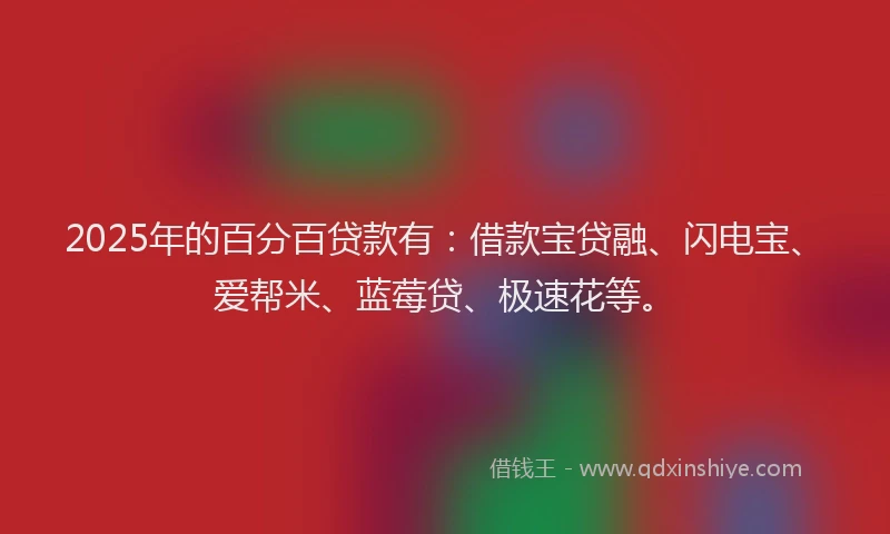 2025年的百分百贷款有：借款宝贷融、闪电宝、爱帮米、蓝莓贷、极速花等。