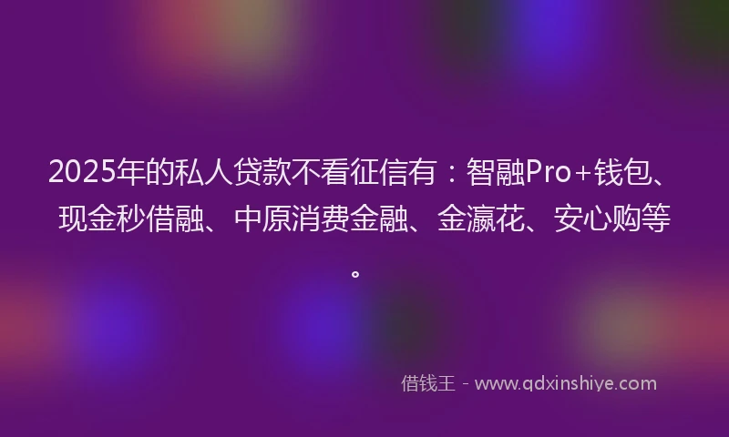 2025年的私人贷款不看征信有：智融Pro+钱包、现金秒借融、中原消费金融、金瀛花、安心购等。