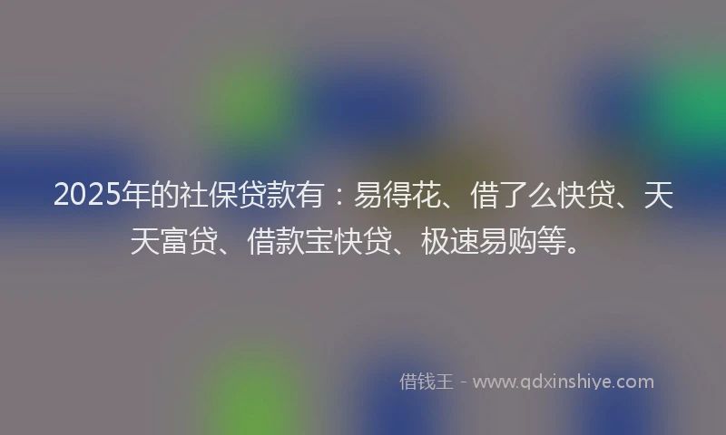 2025年的社保贷款有：易得花、借了么快贷、天天富贷、借款宝快贷、极速易购等。