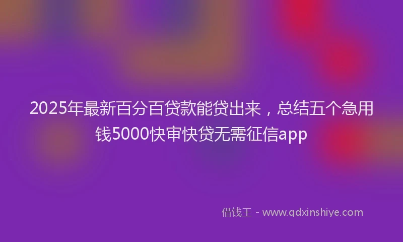 2025年最新百分百贷款能贷出来，总结五个急用钱5000快审快贷无需征信app