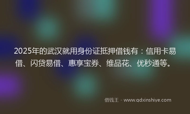 2025年的武汉就用身份证抵押借钱有：信用卡易借、闪贷易借、惠享宝券、维品花、优秒通等。