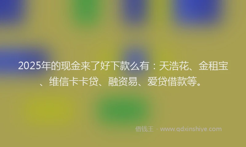 2025年的现金来了好下款么有：天浩花、金租宝、维信卡卡贷、融资易、爱贷借款等。