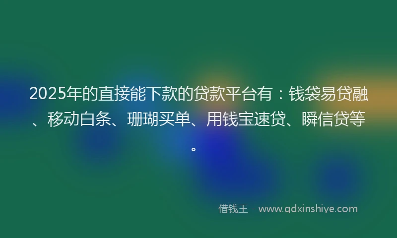 2025年的直接能下款的贷款平台有：钱袋易贷融、移动白条、珊瑚买单、用钱宝速贷、瞬信贷等。