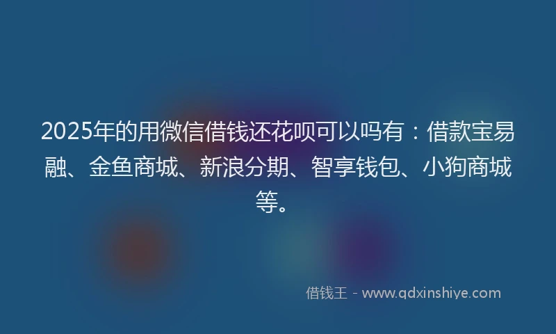 2025年的用微信借钱还花呗可以吗有:借款宝易融、金鱼商城、新浪分期、智享钱包、小狗商城等。