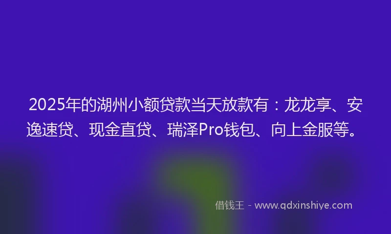 2025年的湖州小额贷款当天放款有：龙龙享、安逸速贷、现金直贷、瑞泽Pro钱包、向上金服等。