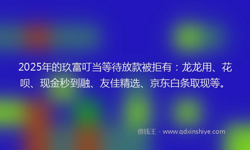 2025年的玖富叮当等待放款被拒有：龙龙用、花呗、现金秒到融、友佳精选、京东白条取现等。
