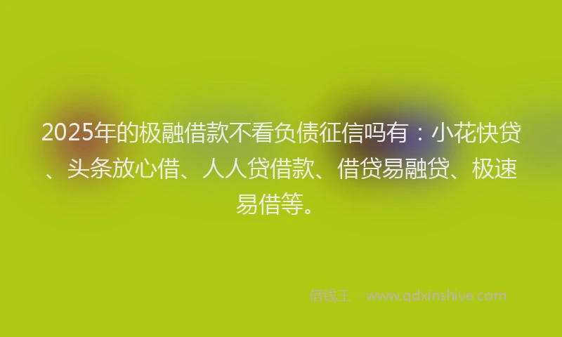 2025年的极融借款不看负债征信吗有：小花快贷、头条放心借、人人贷借款、借贷易融贷、极速易借等。