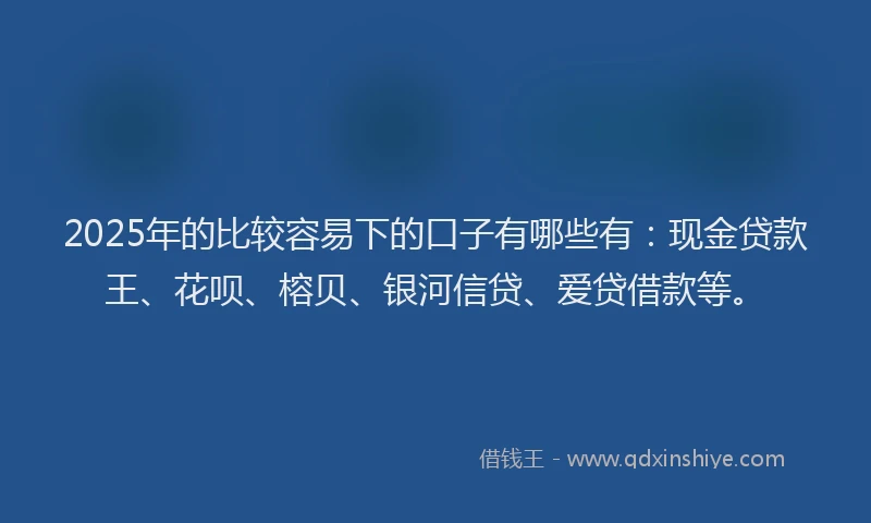 2025年的比较容易下的口子有哪些有：现金贷款王、花呗、榕贝、银河信贷、爱贷借款等。