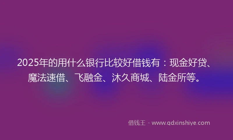 2025年的用什么银行比较好借钱有：现金好贷、魔法速借、飞融金、沐久商城、陆金所等。