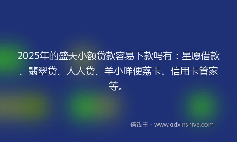 2025年的盛天小额贷款容易下款吗有：星愿借款、翡翠贷、人人贷、羊小咩便荔卡、信用卡管家等。
