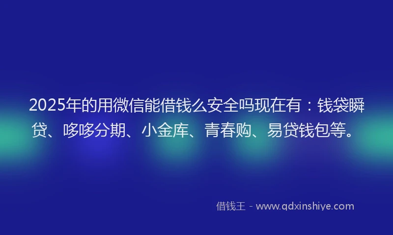 2025年的用微信能借钱么安全吗现在有:钱袋瞬贷、哆哆分期、小金库、青春购、易贷钱包等。