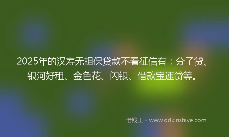 2025年的汉寿无担保贷款不看征信有：分子贷、银河好租、金色花、闪银、借款宝速贷等。