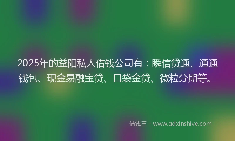 2025年的益阳私人借钱公司有：瞬信贷通、通通钱包、现金易融宝贷、口袋金贷、微粒分期等。