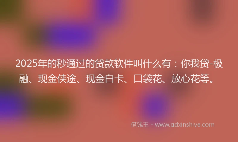 2025年的秒通过的贷款软件叫什么有：你我贷-极融、现金侠途、现金白卡、口袋花、放心花等。