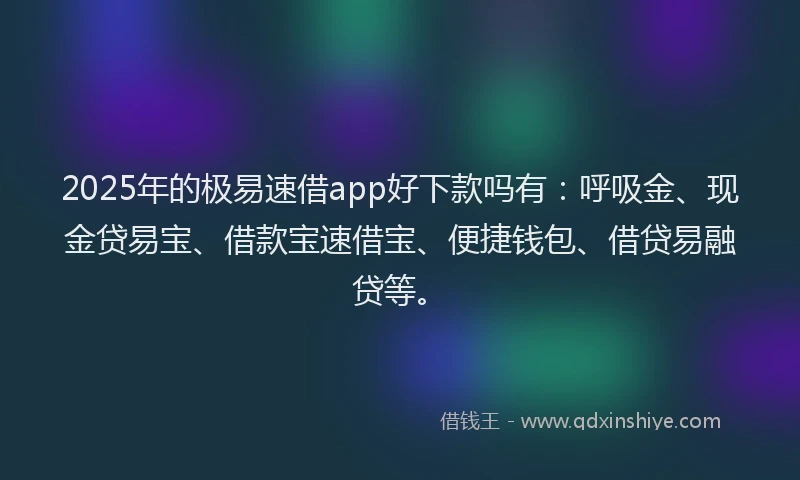2025年的极易速借app好下款吗有：呼吸金、现金贷易宝、借款宝速借宝、便捷钱包、借贷易融贷等。