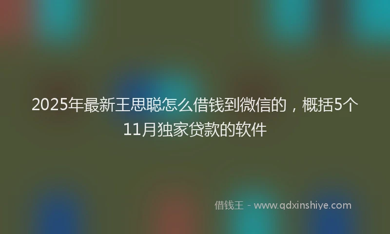 2025年最新王思聪怎么借钱到微信的，概括5个11月独家贷款的软件