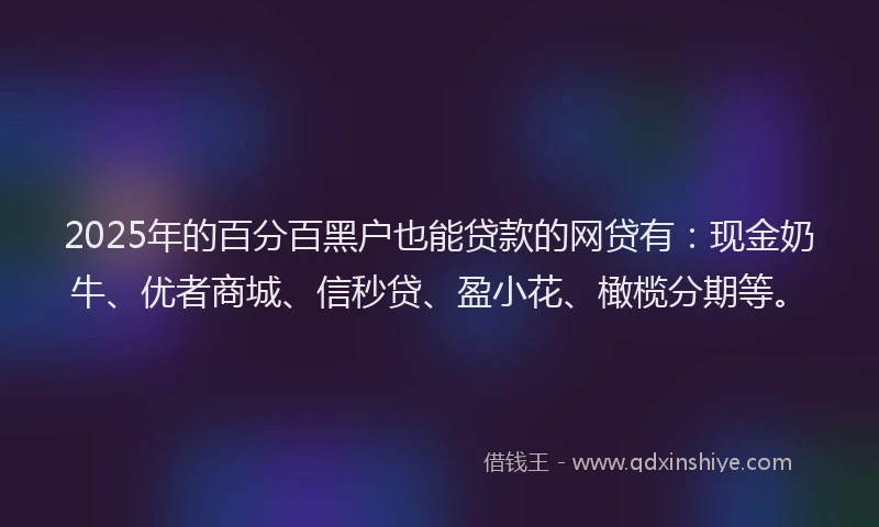 2025年的百分百黑户也能贷款的网贷有：现金奶牛、优者商城、信秒贷、盈小花、橄榄分期等。