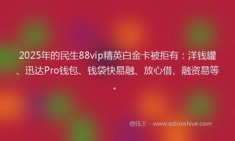 2025年的民生88vip精英白金卡被拒有：洋钱罐、迅达Pro钱包、钱袋快易融、放心借、融资易等。