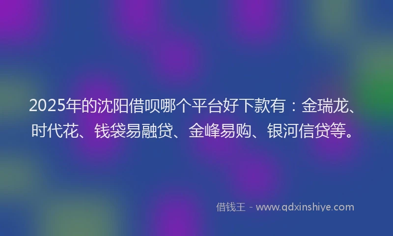 2025年的沈阳借呗哪个平台好下款有：金瑞龙、时代花、钱袋易融贷、金峰易购、银河信贷等。