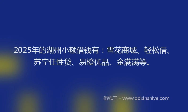 2025年的湖州小额借钱有：雪花商城、轻松借、苏宁任性贷、易橙优品、金满满等。