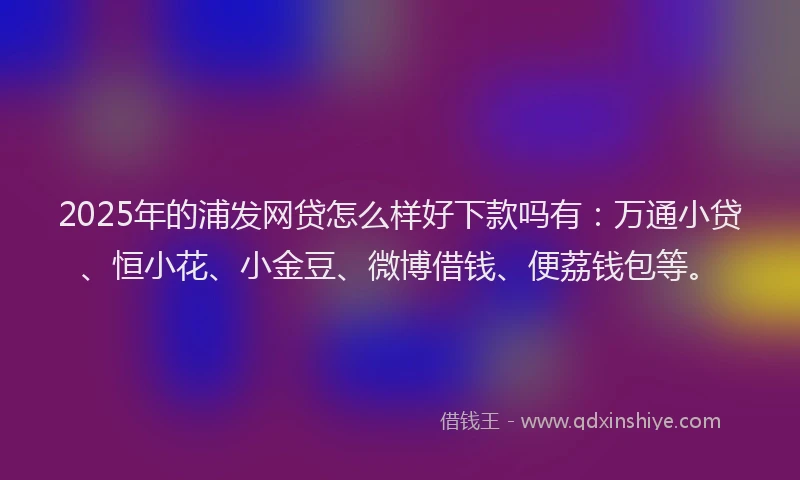 2025年的浦发网贷怎么样好下款吗有：万通小贷、恒小花、小金豆、微博借钱、便荔钱包等。