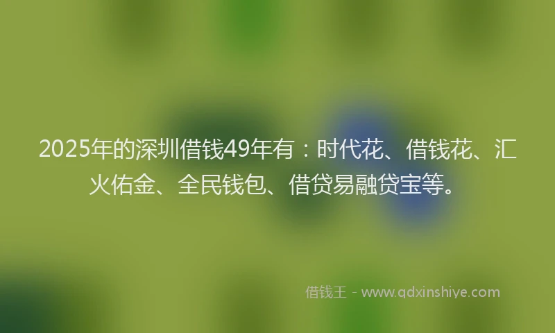 2025年的深圳借钱49年有:时代花、借钱花、汇火佑金、全民钱包、借贷易融贷宝等。