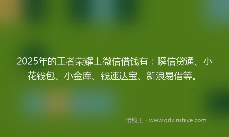 2025年的王者荣耀上微信借钱有：瞬信贷通、小花钱包、小金库、钱速达宝、新浪易借等。
