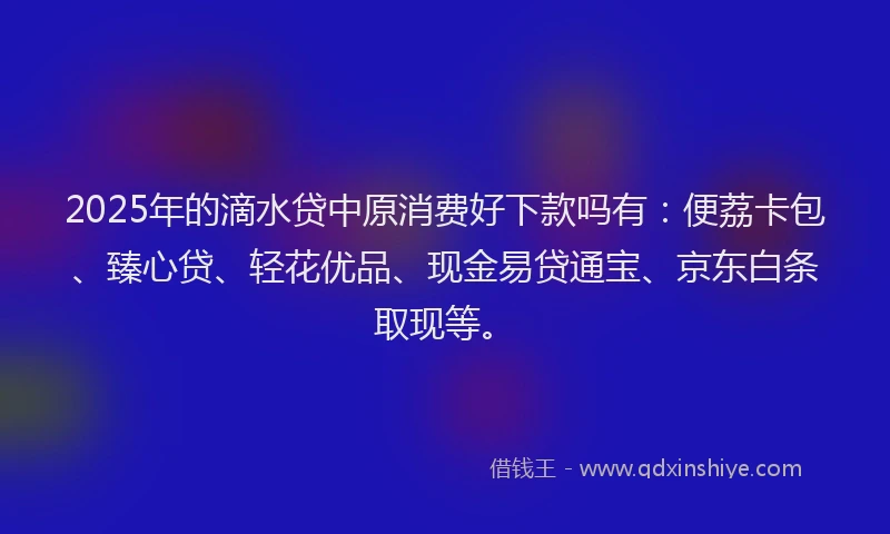 2025年的滴水贷中原消费好下款吗有：便荔卡包、臻心贷、轻花优品、现金易贷通宝、京东白条取现等。