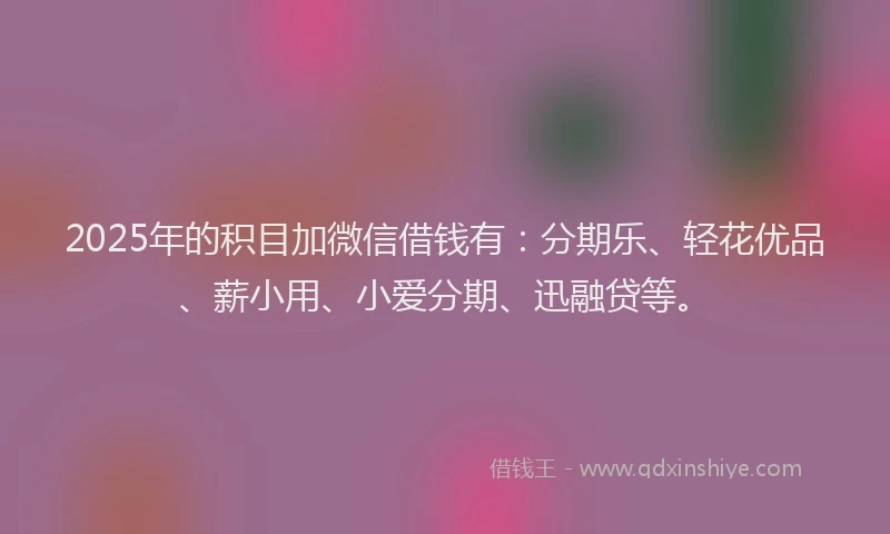 2025年的积目加微信借钱有：分期乐、轻花优品、薪小用、小爱分期、迅融贷等。