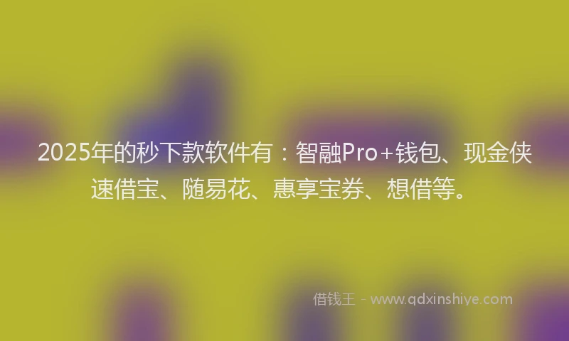 2025年的秒下款软件有：智融Pro+钱包、现金侠速借宝、随易花、惠享宝券、想借等。