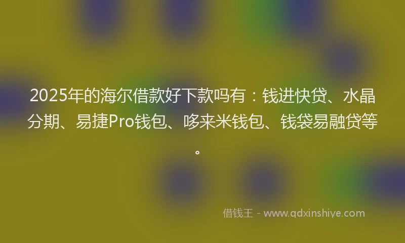 2025年的海尔借款好下款吗有：钱进快贷、水晶分期、易捷Pro钱包、哆来米钱包、钱袋易融贷等。
