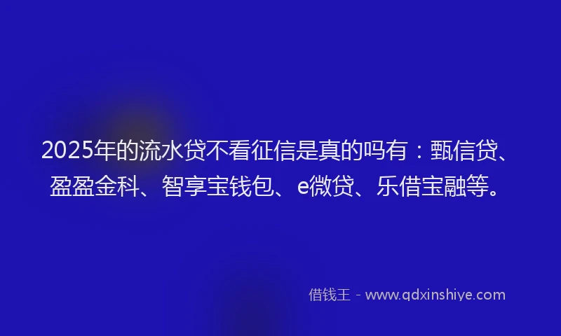 2025年的流水贷不看征信是真的吗有：甄信贷、盈盈金科、智享宝钱包、e微贷、乐借宝融等。