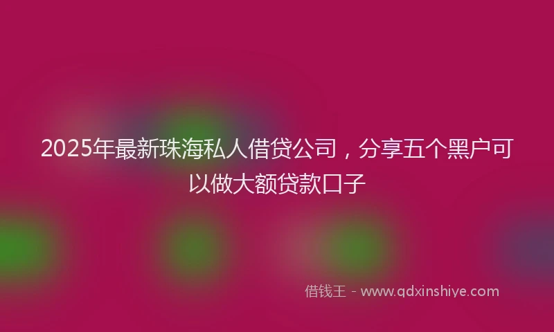 2025年最新珠海私人借贷公司，分享五个黑户可以做大额贷款口子