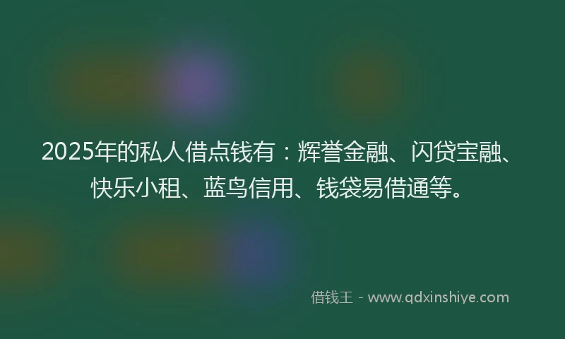 2025年的私人借点钱有：辉誉金融、闪贷宝融、快乐小租、蓝鸟信用、钱袋易借通等。