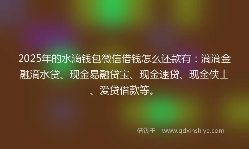 2025年的水滴钱包微信借钱怎么还款有：滴滴金融滴水贷、现金易融贷宝、现金速贷、现金侠士、爱贷借款等。