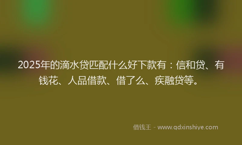 2025年的滴水贷匹配什么好下款有：信和贷、有钱花、人品借款、借了么、疾融贷等。