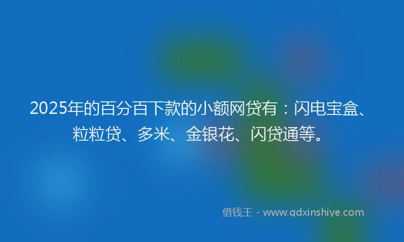 2025年的百分百下款的小额网贷有：闪电宝盒、粒粒贷、多米、金银花、闪贷通等。
