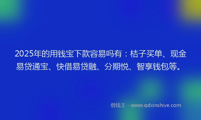 2025年的用钱宝下款容易吗有：桔子买单、现金易贷通宝、快借易贷融、分期悦、智享钱包等。