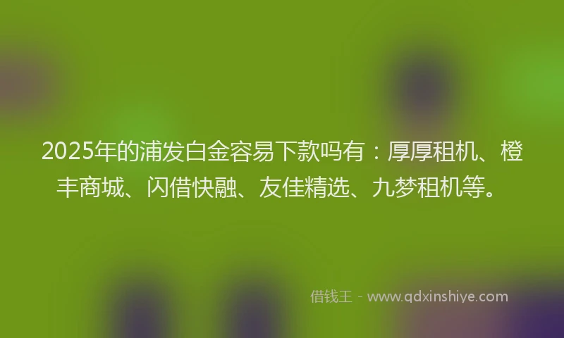 2025年的浦发白金容易下款吗有：厚厚租机、橙丰商城、闪借快融、友佳精选、九梦租机等。