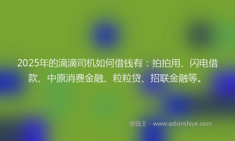 2025年的滴滴司机如何借钱有：拍拍用、闪电借款、中原消费金融、粒粒贷、招联金融等。