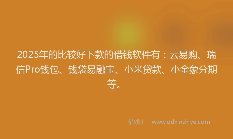 2025年的比较好下款的借钱软件有：云易购、瑞信Pro钱包、钱袋易融宝、小米贷款、小金象分期等。
